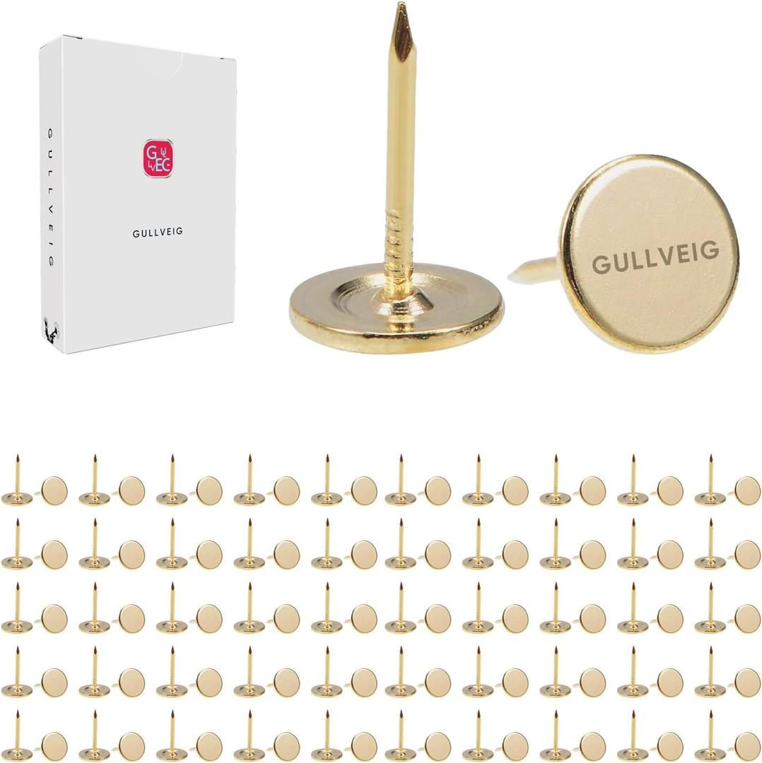 Gullveig Gold Push Pins - 20 Piece Set in Elegant Metallic Finish - Durable Metal Thumb Tacks, Reusable Paper Box - Perfect for Home, Office, and DIY Projects - 11mm x 17mm