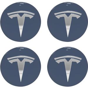 4 Pack Aluminum Waterproof Wheel Cover Center Emblem Sticker for Tesla Model 3 Model Y 56mm Hubcaps Wheel Rim Cover (Dusty Blue Background+Silver)