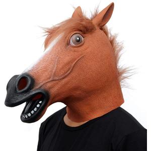 Creepy Party Horse Head Mask - Animal Halloween Costume for Parties, Cosplay, Photo Booth Props, And Pranks - Funny Gag Gift for Adults, Brown