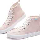 Obtaom Womens/Mens high top Canvas Shoes Play mid Calf Fashion Sneaker Casual lace up hi top Washed Canvas Shoes (8 Women/6.5 Men, Pink)