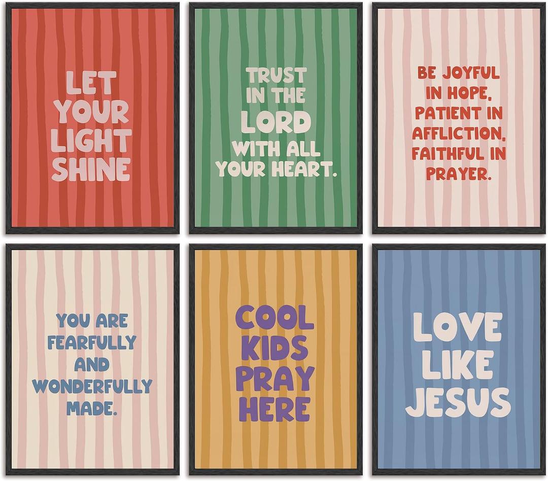 6pcs Children'S Bible Verse Canvas Wall Art Boho Bible Inspirational Quote Posters Prints Paintings Christian Education Wall Decor Pictures for Nursery Kids Bedroom Classroom Home Decoration Unframed