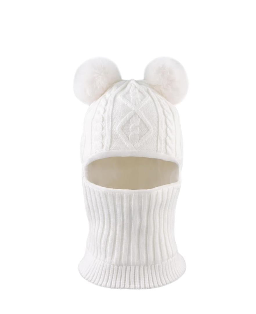 Winter Baby Knitted Hat Scarf Kids Boys Girls Hood Hats Toddler Earflap Beanie with Pompom M