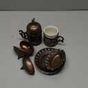 DEMMEX Turkish Greek Arabic Coffee Making and Serving Full Set with Cups Saucers Lids Sugar Bowl Tray and Copper Coffee Pot, Hand Decorated with Gold Crystals, 10 Pcs