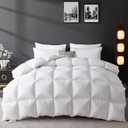 L LOVSOUL Organic 75% Down Fiber Comforter King Size,850+FP,1200TC,Extra Fluffy,Hotel Style,Luxury Ultra Soft All Season White Duvet Insert with 8 Corner Tabs