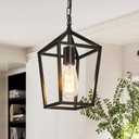 Farmhouse Industrial Chandelier, Adjustable Light Pendant for Kitchen Island, Dining Room, Vintage Black Metal Linear Lighting