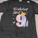 Birthday Girl 9 Year Old Butterfly Theme Party 9th Bday Kids T-Shirt (Black, M)