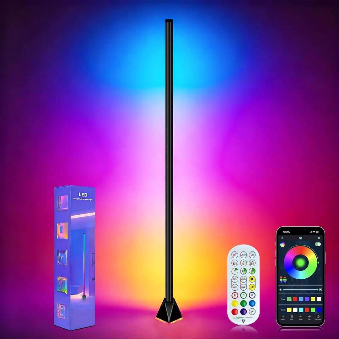Corner Floor Lamp, Smart RGB LED Corner Lamp with App and Remote Control, Mood Lighting, 16 Million DIY Colors & 68+ Scene, Music Sync, Timer Setting for Living Rooms, Bedrooms, and Gaming Rooms