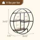 Industrial Style Round Wall Shelves, 3 Tier Decorative Floating Ledge Shelves, Wall Mounted Metal Bracket Wooden Display Hanging Shelf