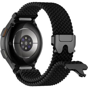 Braided Bands for Samsung Galaxy Watch 7/6/5/4/FE 40mm 44mm/Watch 6 4 Classic 46mm 42mm 47mm 43mm/5 Pro 45mm,One Click No Gap Parachute Elastic Nylon Sport Strap Wristband Galaxy Watch Band Men/Women (01-black)