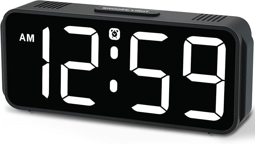 Peakeep Small Digital Alarm Clock Plug in for Bedrooms Bedside, Tiny Electric Clock Large Big Numbers Display Battery Backup for Desk Table, 6 Dimmers, 5 Adjustable Alarm Volume