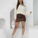 2025 Fall Cropped Sweater for Women Off The Shoulder Pullover Fluffy Knit Fashion Crop Top Holes Design (White, L)