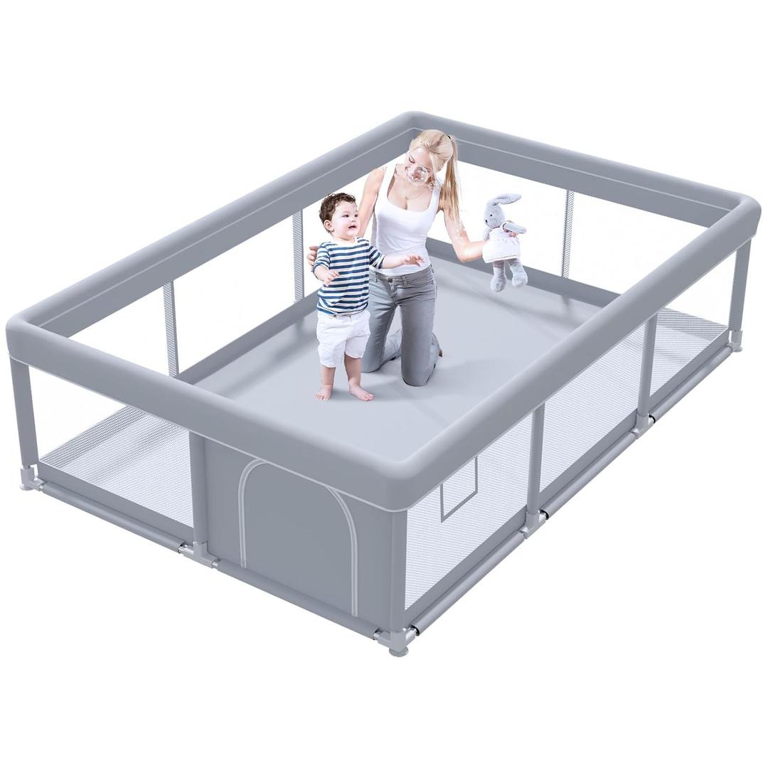 besuhot Extra Large Baby Playpen 74x 50 Inch Playpen for Babies and Toddlers with Anti-Slip Suckers and Zipper Gate, Safety Baby Activity Center for Indoor & Outdoor