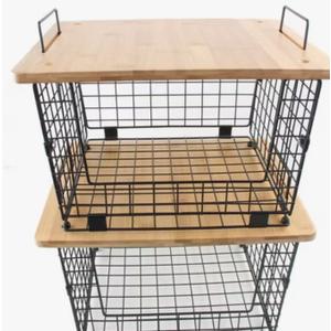 Tier High Quality Bamboo Wood Lid Stackable, Wire Baskets Foldable Countertop Baskets for Kitchen