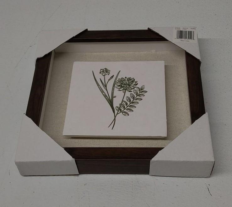 10"x10" Framed Tile - Vintage Floral Yellow Dandelion Flowers Botanical Art Illustration Vintage Art