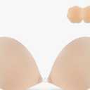 Niidor Adhesive Bra Strapless Sticky Invisible Push up Silicone Bra for Backless Dress with Reusable Nipple Covers B Creme