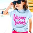 Kreleurs Beach Shirt Vacay Vibes T Shirt for Little Big Girls Hawaiian Graphic Tees Summer Vacation Tops Blue 5-6Y