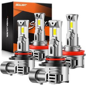 SEALIGHT 9005 H11 LED Bulbs Combo, 80000LM 10X Super Bright 6500K White, HB3 H8/H9/H16 Fog Headlight, 1:1 Real Size Plug-N-Play Pack of 4