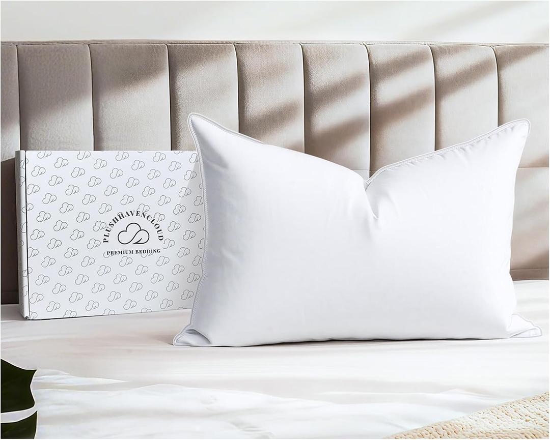 White Goose Down Pillow - Luxury Hotel Bed Pillow with 100% Natural 1000+ Fill Power Goose Feather Down Pillow for Sleeping, 700TC Cotton Shell, Standard Size- Medium, 1 Pack