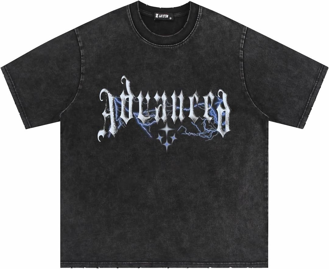 Laixton Men's Graphic Tees Shirt Unisex Cotton Oversized T-Shirt Vintage Streetwear Casual Aesthetic Tee Summer Top (Black, XXL)