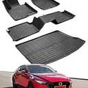 Car Cargo Liner & Floor Mats for Mazda 3 Hatchback: 2014 2015 2016 2017 2018 Custom Fit All Weather Waterproof TPE Floor Liners, Front & Rear & Cargo Mat Tray Accessories, 4PCS (No Fit for Sedan)