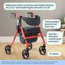 Medline Rollator Walker with Seat, FSA/HSA Eligible Rollator Walker for Seniors, 8 Wheels, Memory Foam Seat, Folding Rollator, 300 lb Capacity, Cupholder, Microban* Protection, Red