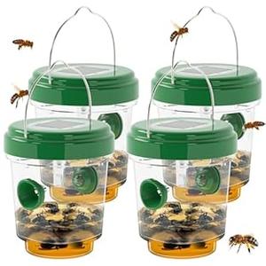 Wasp Traps for Hunting Wasps, Bees, Hornets, Insects, Yellow Jacket Traps, Wasp Trap Catcher, Reusable Solar Powered Hanging for Outdoor, 4 Packs