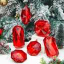 Syhood 6 Pack Jewel Ornament 3.9"- 6.5" Acrylic Jewel Ornaments for Christmas Tree Glitter Christmas Tree Hanging Decorations Gemstones for Xmas Wedding Holiday Party Decor (Red)