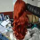 xiweiya Copper Red Lace Front Wig Long Wave Auburn Synthetic 13x4 Lace Front Wigs Reddish Brown Hair Glueless Wig Ginger Hair Free Part Heat Resistant 180% Density Wig for Women Drag Queen 26inch