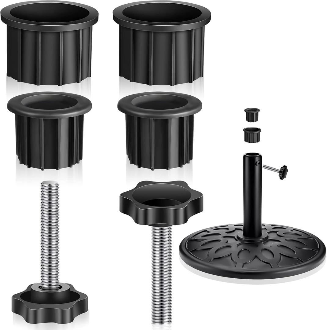 Zhengmy 6 Pcs Patio Umbrella Base Hole Ring Cover and Cap Umbrella Stand Replacement Screw Part with M8 Thread Hand Knob Threaded Plastic Knobs Patio Black Handle Replacement Parts
