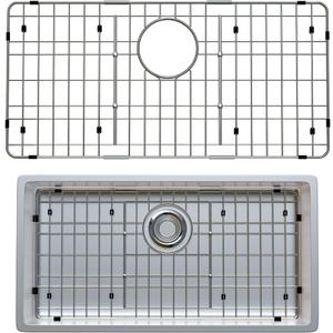 Large Sink Protector for Kitchen, Metal Sink Bottom Grid 28.9" X 14.3", Stainless Steel Kitchen Sink Grate with Rear Drain Hole, Kitchen Sink Rack with Strainer for Single Bowl