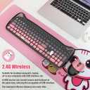 Cute Cat 2.4G USB Wireless Keyboard and Mouse Combo, Silent Keys, Candy Colors, Compatible with Notebook, PC (BlackPink-110Keys)