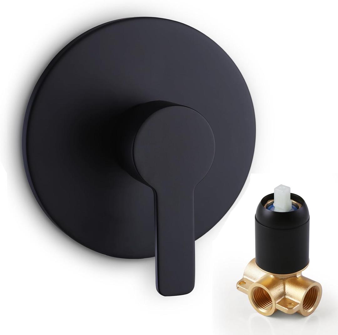 Shower Valve Handle Bathroom Shower Mixer Valve Kit, Wall Mount Rough-in Tub Shower Control Valves Round 1 Way Single Function, Female Thread, Matte Black