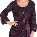 R&M Richards Women's Long Floral Soutache Sequin Lace Evening Gown W/Sheer Balloon Sleeves & Waist Tie, 6