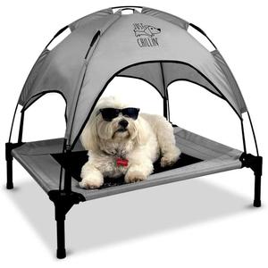 Floppy Dawg Just Chillin' Elevated Dog Bed. Cool Cot with Removable Canopy Shade. Indoor or Outdoor Pet Use. Lightweight and Portable. Chill in Style on Raised Breathable Mesh Fabric. (Medium Gray)