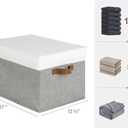 StorageWorks Storage Bins with Lids, Decorative Storage Boxes with Lid and PU Handles, Foldable Storage Baskets for Closet, Shelves, Stackable, Gray and White, Jumbo, 3-Pack
