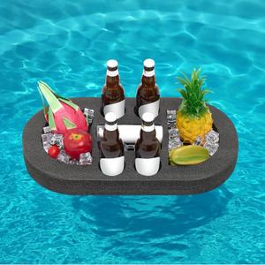 Large Floating Drink Holder Black Floating Refreshment Table Tray Compartment Portable Floating Pool Tray for Swimming Pool Accessories Hot Tub Beach and Party Decor