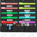 Heavy Duty 10 Pocket Door Hanging File Organizer with Name Tag Holders, Black Wall Storage Pocket Charts with 4 Hangers, Great for Classroom, School, Home or Office Use (10 Nametag Pocket)