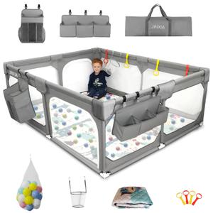 Baby Playpen with Mat 75"*59", Extra Large Playpen for Babies and Toddlers with Storage Bag, BPA-Free, Non-Toxic, Safe No Gaps Playards for Babies, Sturdy Safety Play Yard for Indoor Outdoor Fun, Grey Baby Playpen with Mat 75"*59", Extra Large Playpen for Babies and Toddlers with Storage Bag, BPA-Free, Non-Toxic, Safe No Gaps Playards for Babies, Sturdy Safety Play Yard for Indoor Outdoor Fun, Grey