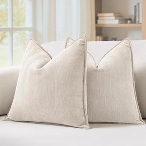 MIULEE Pack of 2 Cream Beige Decorative Pillow Covers 20x20 Inch Soft Chenille Luxurious Couch Throw Pillows Farmhouse Cushion Covers with Elegant Design for Sofa Bedroom Living Room Spring Decor