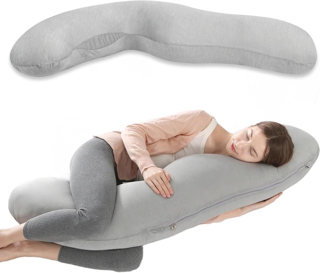 Body Pillow, J-Shaped Pregnancy Pillows for Side Sleeping, Cooling Soft & Breathable Pregnancy Body Pillow, Support for Back, Legs, Belly, HIPS for Pregnant Women (Gray)