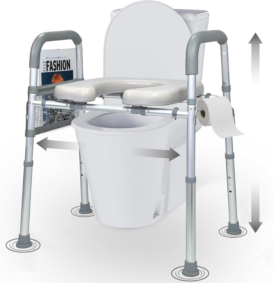 Raised Toilet Seat with Handles, Toilet Seat Risers for Seniors Width and Height Adjustable Raised Toilet Seat with Handles for Elderly