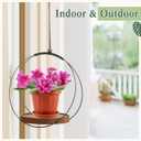 1 Pack Hanging Planters for Indoor Black Plant Hanger with Round Wood Base Large Indoor Hanging Plant Shelf Boho Holder Gift for Mom,Housewarming (9.8 '')