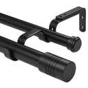 Creatyi 1 Inch Heavy Duty Double Curtain Rods 32 to 129 Inch Adjustable Double Curtain Rods for Windows for Bedroom Living Room Kitchen Study Office (Black)