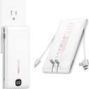 VEEKTOMX Portable Charger with Built in Cables 10000mAh, Power Bank for iPhone with Wall Plug, Travel Essential Fast Charging USB C Slim External Battery Pack for iPhone16/15/14, Samsung, iPad, etc (White)