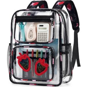Clear Backpack for Girls Women Heavy Duty Transparent Bookbag Cute Bag Large Capacity See Through Backpacks for School, Medium