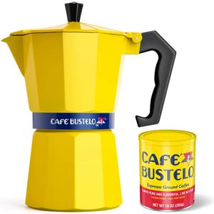 LORD'S ROCKS Caf Bustelo Stovetop Espresso Maker 300 ml Cup Moka Pot Coffee Percolator, Durable Aluminum with Heat-Resistant Handle, Bold Yellow Design Authentic Caf-Style Coffee at Home