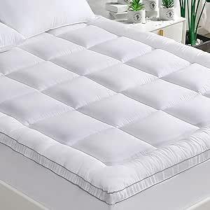 GRT Queen Pillowtop Mattress Topper, Queen Mattress Pad Rayon from Bamboo | Cooling & Soft Queen Mattress Topper with 900gsm 3D Snow Down Alternative Filling, Extra Thick Mattress Pad for Back Pain
