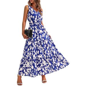 BTFBM Women Summer Dresses Casual Sleeveless Maxi Dresses Cute Floral Long Dress Wedding Guest Dress (M)