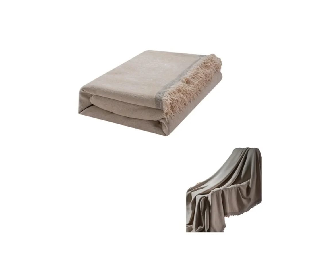 Chenille Knitted Throw Blanket with Tassel, elegant home chair sofa Decor Throw, Soft Cozy Blanket all season, Lightweight warm Blanket for farmhouse bed Couch outdoor travel car, Beige(180x230cm)