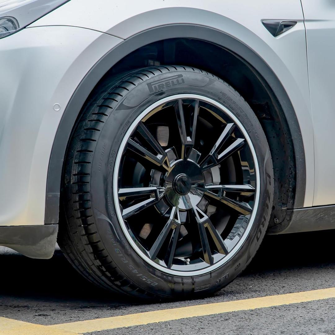 4pcs Wheel Covers for Tesla Model Y, 19 Inch Rim Protector Hubcaps, ABS Hubcap Accessories Compatible with Tesla Y 2024 2023 2022 2021, Bright Black